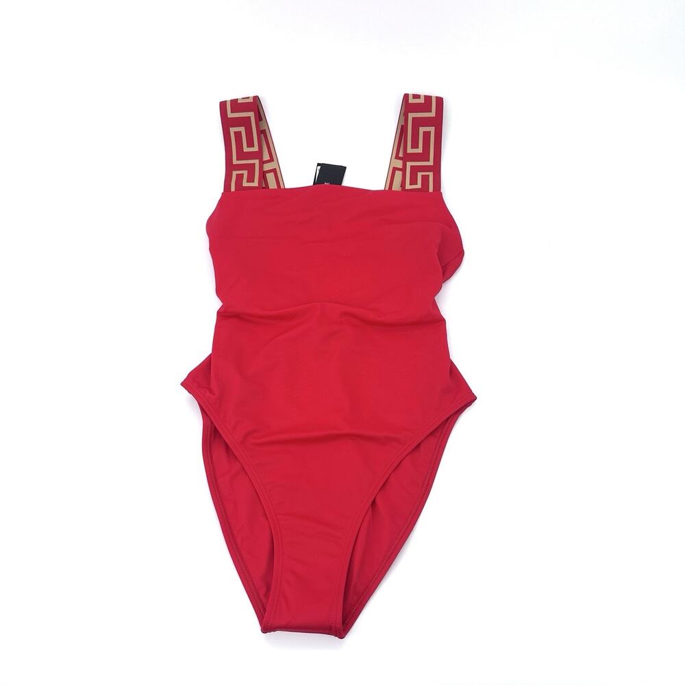 NWT Versace Greca Strap One Piece Swimsuit Size 1 / XS Red Gold $425 - Picture 6 of 10